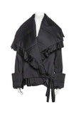 John Galliano Style Black Satin Silk Ruffle Oversized Collar Cuff Puffer Ungaro Coat Jacket