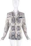 Jean Paul Gaultier Black White Satin Angel Cherub Dove Holy Star Print Blazer Jacket