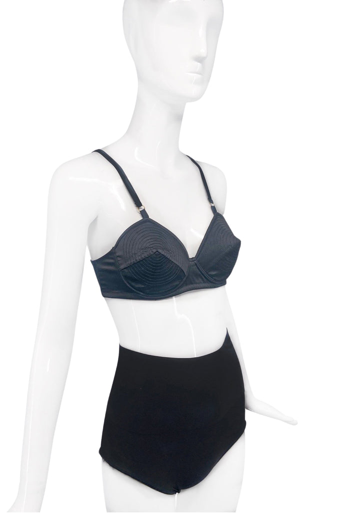 Jean Paul Gaultier Style Black Silk Satin Bullet Cone Bra by Frankie Morello