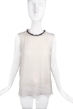 Georges Rech Ivory White Layered Metal Chain Woven Necklace Top