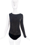 Gianfranco Ferré Black Fully Silver Studded One Sleeve Sheer Nylon Back 90's Body Suit