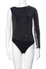 Gianfranco Ferré Black Fully Silver Studded One Sleeve Sheer Nylon Back 90's Body Suit