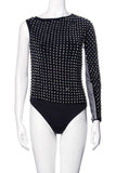Gianfranco Ferré Black Fully Silver Studded One Sleeve Sheer Nylon Back 90's Body Suit