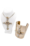 Givenchy Gold Diamond and Pearl Logo Cross Necklace