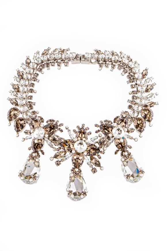 Givenchy Pearl Smoked Topaze Crystal Encrusted Drop Necklace