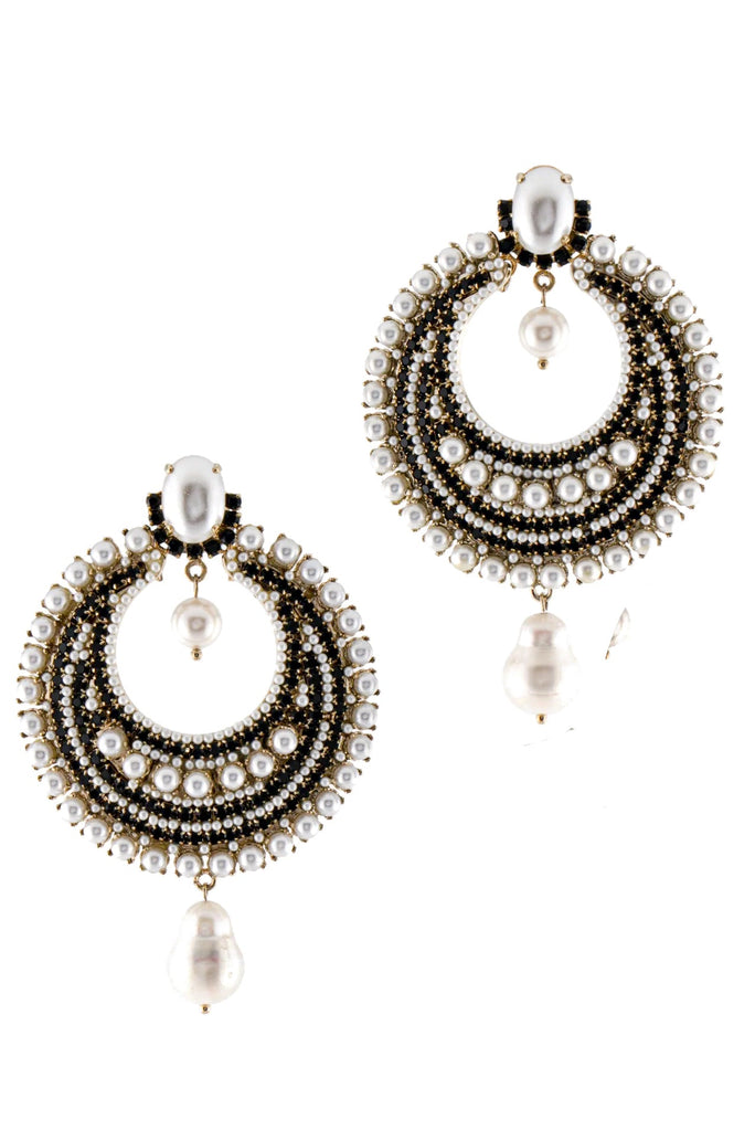 Givenchy Pearl Drop Black Bead Half Moon Disc Earrings Runway Fall 2015