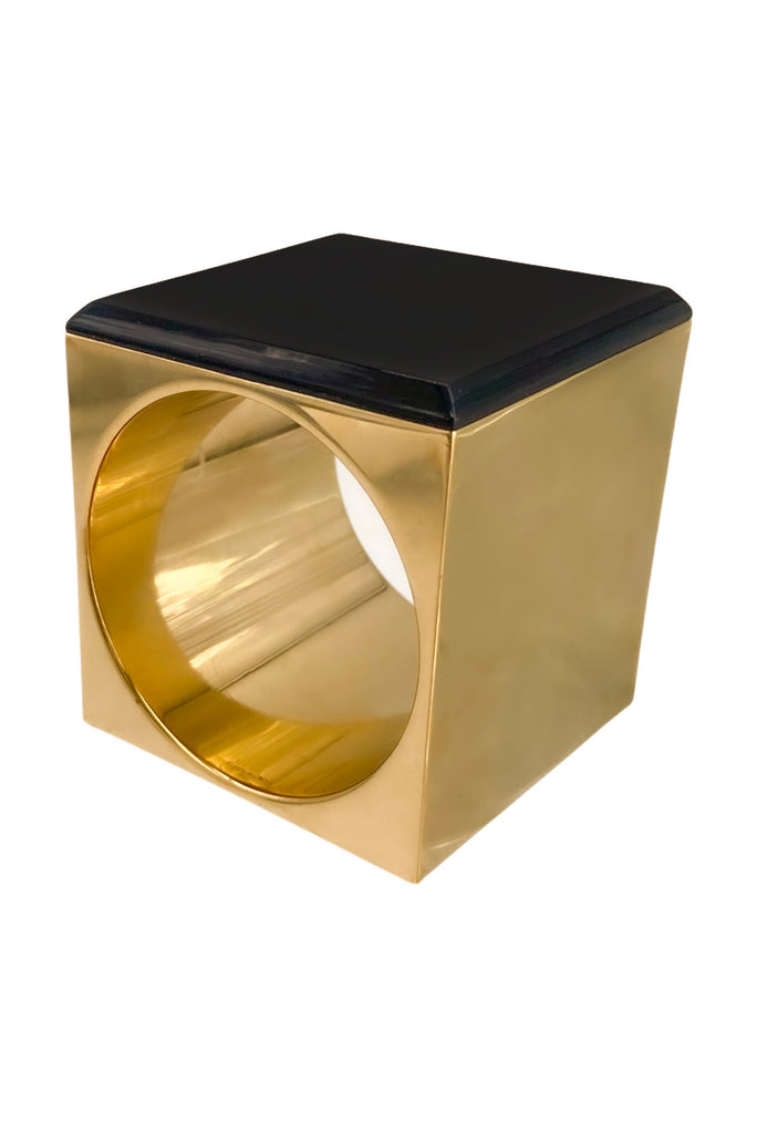 Givenchy Gold Metal & Black Enamel Square Oversized Bracelet