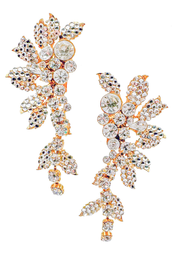 Vintage Gold Crystal Leaf Earrings