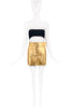 MSGM Gold Metallic Faux Leather High Waisted Front Snap Mini Skirt with matching Belt & Beret