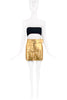 Vintage Gold Metallic Beret with MSGM Gold Metallic Faux Leather High Waisted Front Snap Mini Skirt with matching Belt