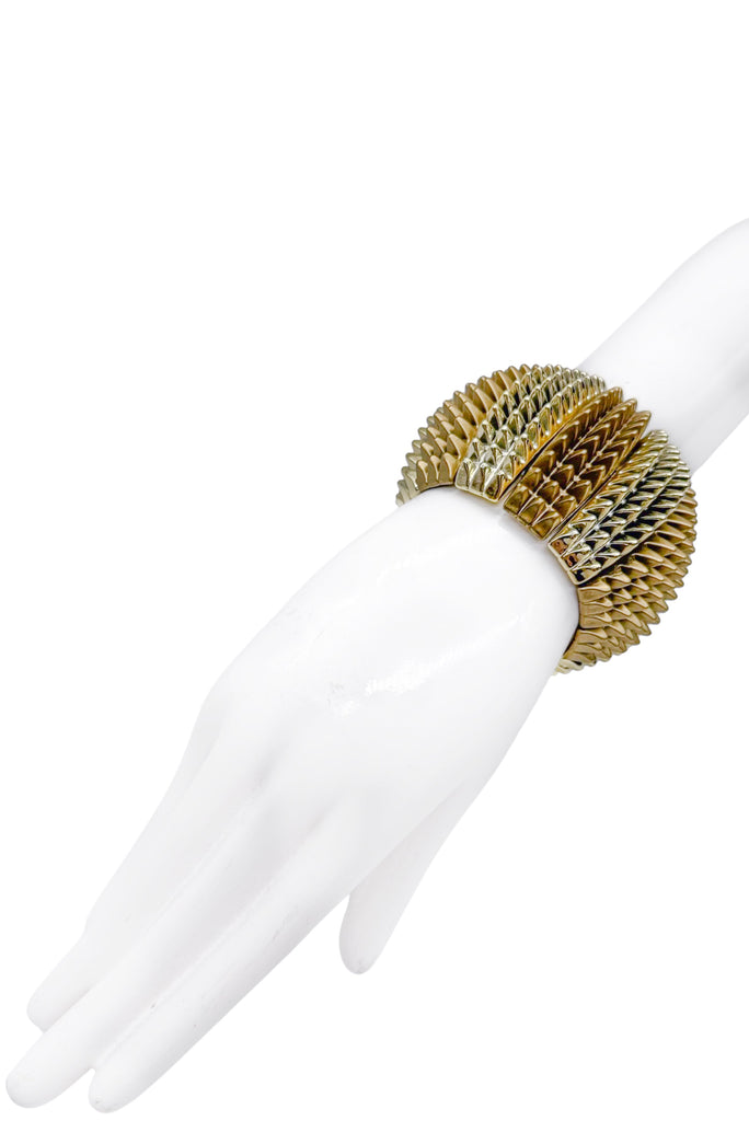 Vintage Gold Silver Two Tone Spike Wide Cuff Bracelet