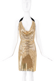 Versace Gold Chainmail Draped Halter Dress