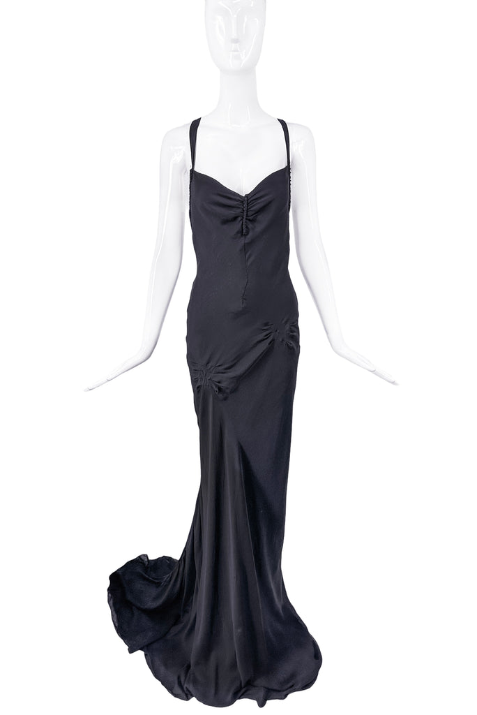 Gucci by Tom Ford Black Silk Slip Bias Cut Ruched Dress Gown 2003