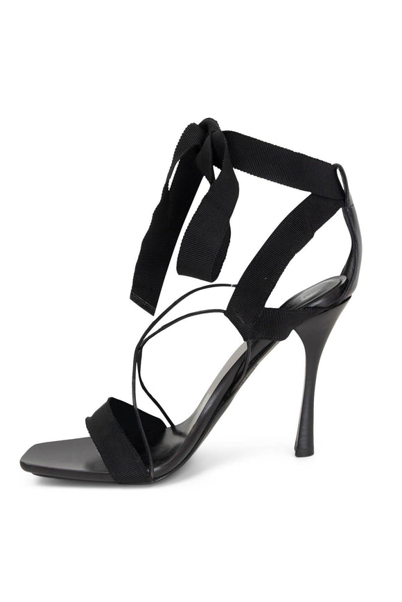 Gucci by Tom Ford Black Lace Up Stiletto Shoe Heel Sandal Fall 2002 Runway