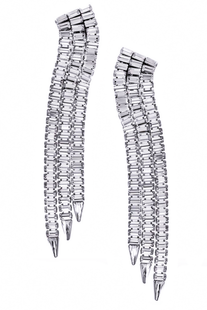 Gucci Crystal Silver Baguette Waterfall Earrings Fall 2020