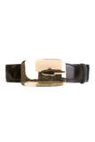 Gucci by Tom Ford Black Leather Oversized Gold "G" Logo Metal Buckle Belt Fall 1996