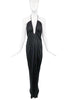 Gucci Tom Ford Black Halston Style Silk Jersey Halter Deep V Neck Cut Out Low Back Gown Dress