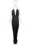Gucci Tom Ford Black Halston Style Silk Jersey Halter Deep V Neck Cut Out Low Back Gown Dress