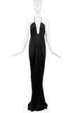 Gucci Tom Ford Black Halston Style Silk Jersey Halter Deep V Neck Cut Out Low Back Gown Dress