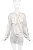 Gucci White Silk Chiffon Extra Long Bow Blouse