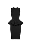 Hakaan Black Patent Leather Peplum Body Con Dress