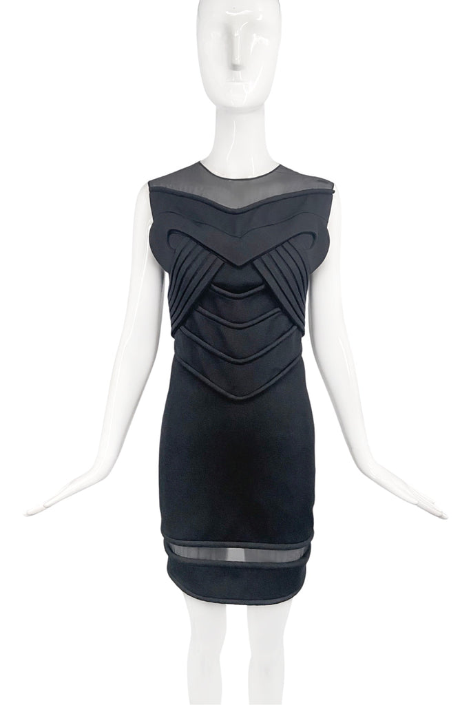 Hakaan Black Body Con Textured Layered Sheer Dress