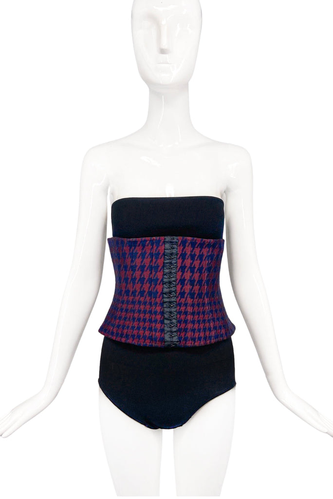 Trend Les Copain Red Black Houndstooth Checkered Corset
