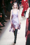 Roberto Cavalli Purple Beaded Feather Leopard Print Waterfall Fringe Dress