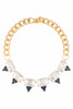 Janis Savitt Gold Chain Square Crystal & Midnight Blue Triangle Necklace