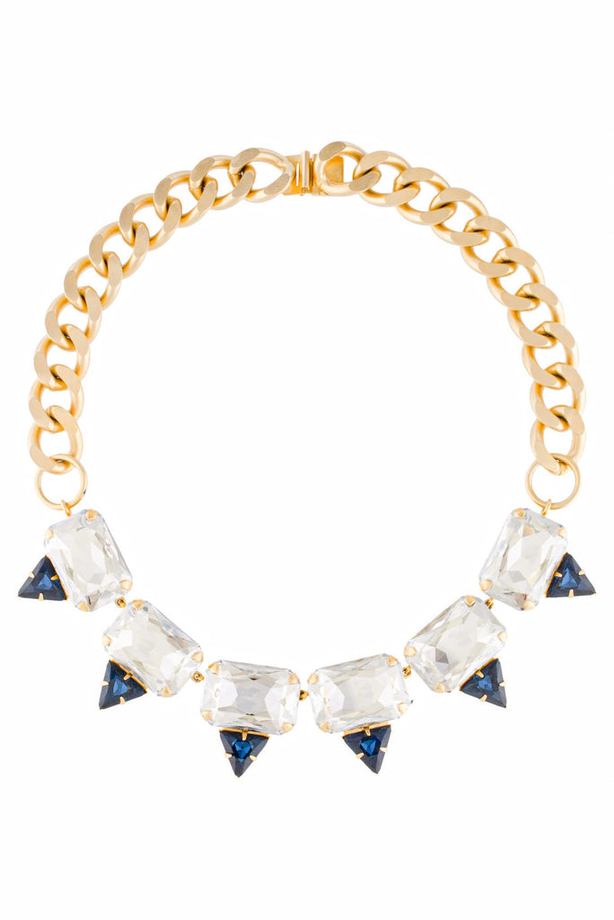 Janis Savitt Gold Chain Square Crystal & Midnight Blue Triangle Necklace