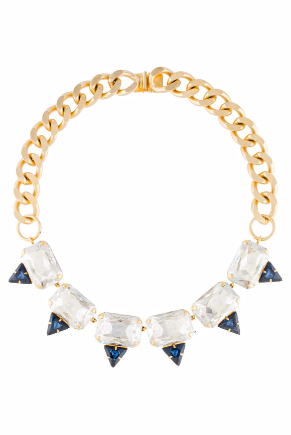 Janis Savitt Gold Chain Square Crystal & Midnight Blue Triangle Necklace