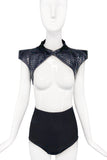 Jen Kao New York Black Snake Skin Python Couture Shoulder Cape Harness Jacket