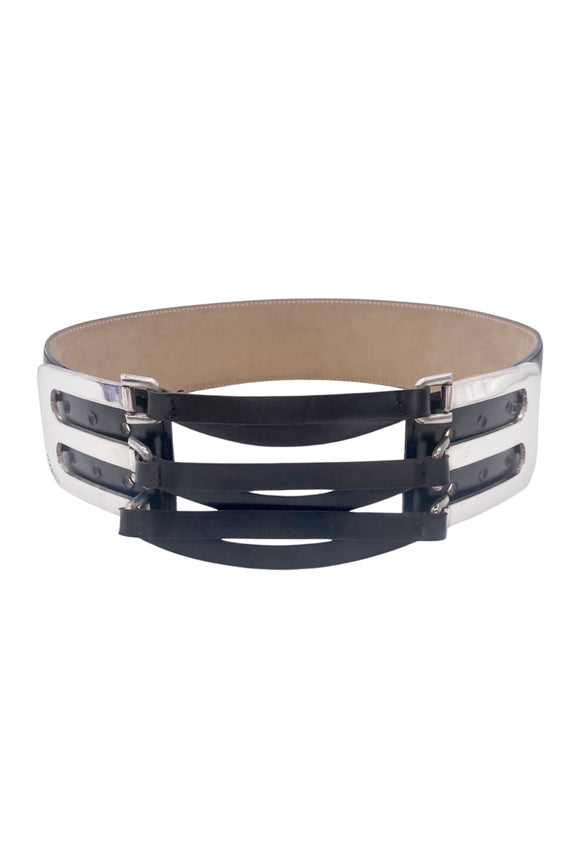 Jitrois Black Leather Corset Chrome Cut Out Belt