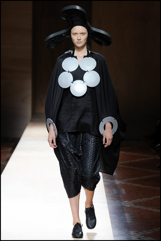 Junya Watanabe Black Linen Oversized Metal Disc Arm Bracelet Top Shirt Runway Spring 2016