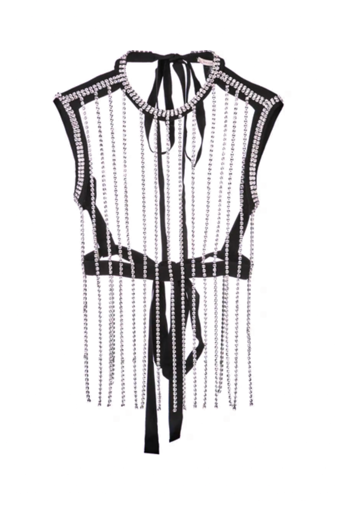 Christopher Kane Crystal Silver Black Gross Grain Fringe Top Pre Fall 2018