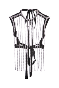 Christopher Kane Crystal Silver Black Gross Grain Fringe Top Pre Fall 2018