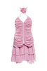 Blumarine Pink Ruched Ruffle Open Back Flower Mini Dress