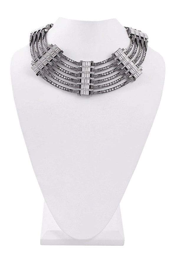 Lanvin Dedale Silver Crystal Art Deco Collar Necklace Runway Spring Summer 2013