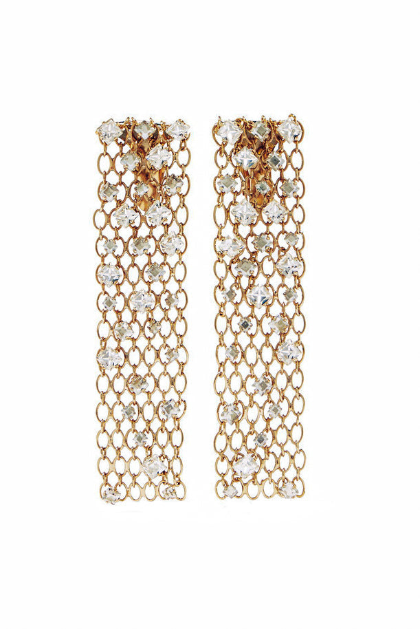 Lanvin Gold Gold Mesh Chain Crystal Chunks Waterfall Earrings