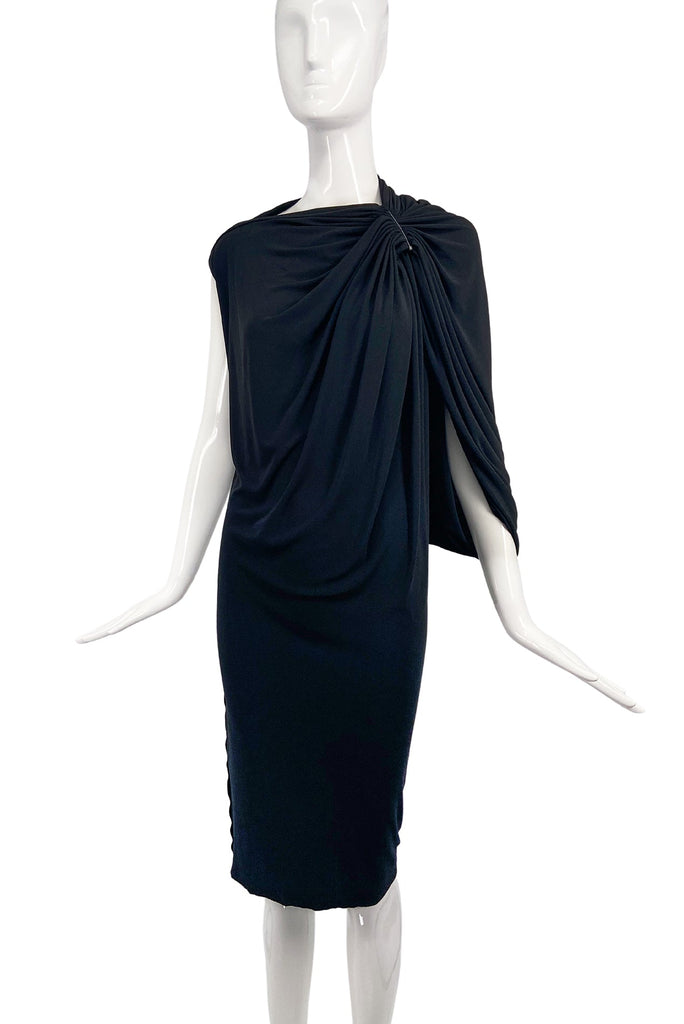 Lanvin Black Asymmetrical Draped Shoulder Dress