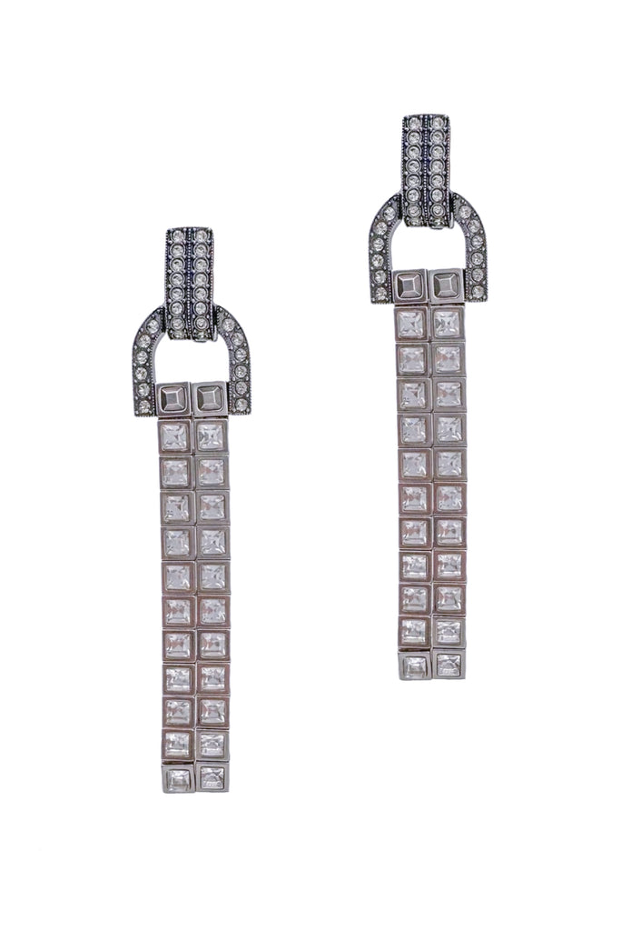 Lanvin Silver Crystal Art Deco Earrings
