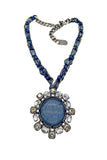 Lanvin Blue Sparkle Oversize Pendent Necklace on a Gunmetal Chain SS2014