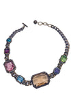 Lanvin Amethyst, Aquamarine, Peridot Gem Stone Crystal on Gold Link Round Chain Necklace