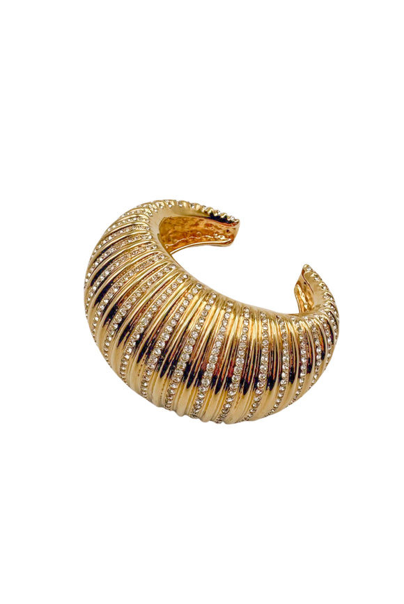 Lanvin Gold Crystal Textured Curved Oversized Bracelet Fall 2020
