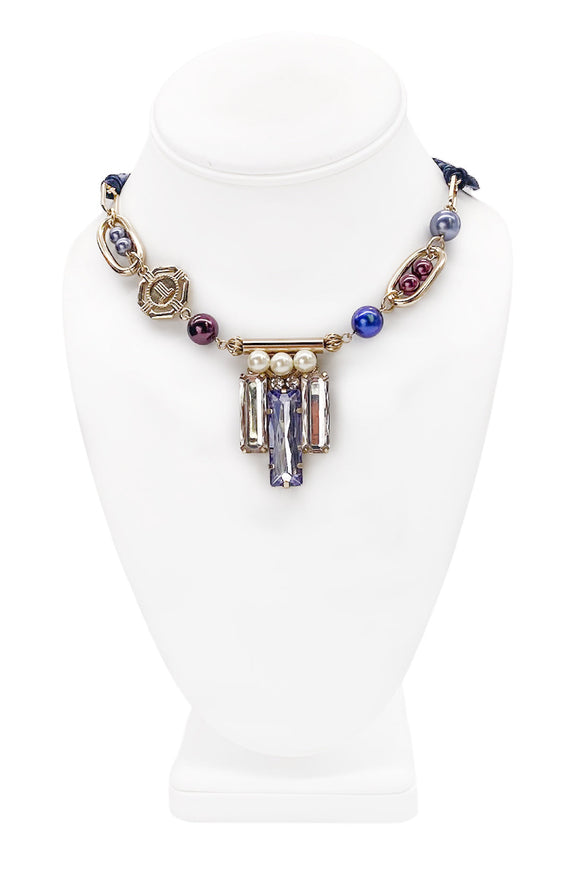 Lanvin Pearl Crystal Gold Coin Choker Necklace