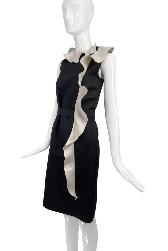 Lanvin Black Sheath Dress with a White Ruffle SS2013