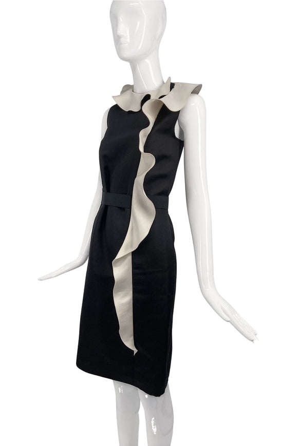 Lanvin Black Sheath Dress with a White Ruffle SS2013