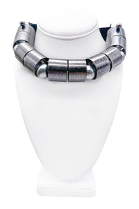 Lanvin Silver Metal Tube Pearl Necklace Runway Fall 2009