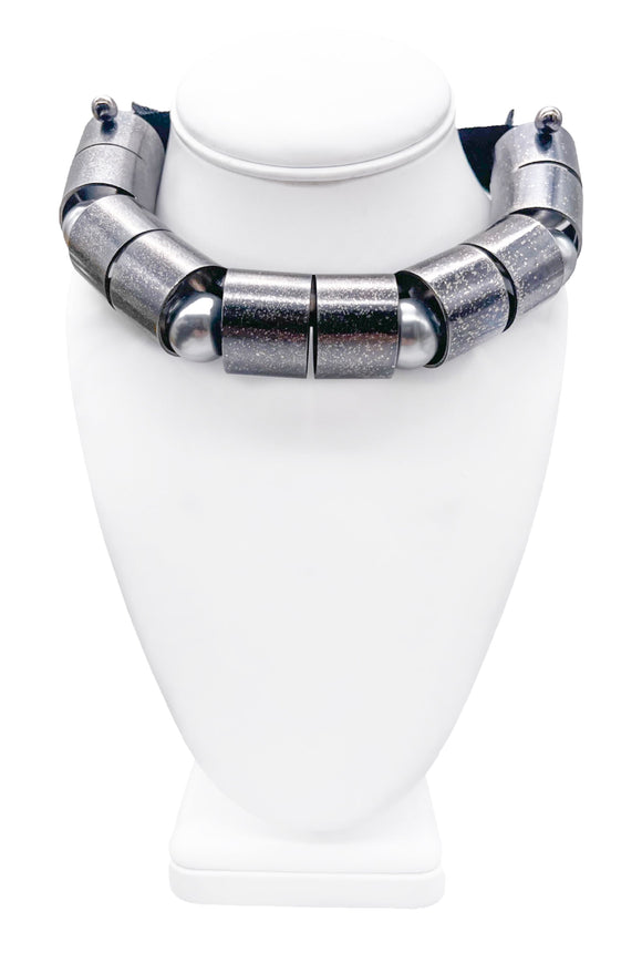 Lanvin Silver Metal Tube Pearl Necklace Runway Fall 2009