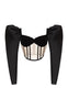 Rozie London Corset Black Sheer Nude Velvet and Taffeta Puff Sleeve Corset Top